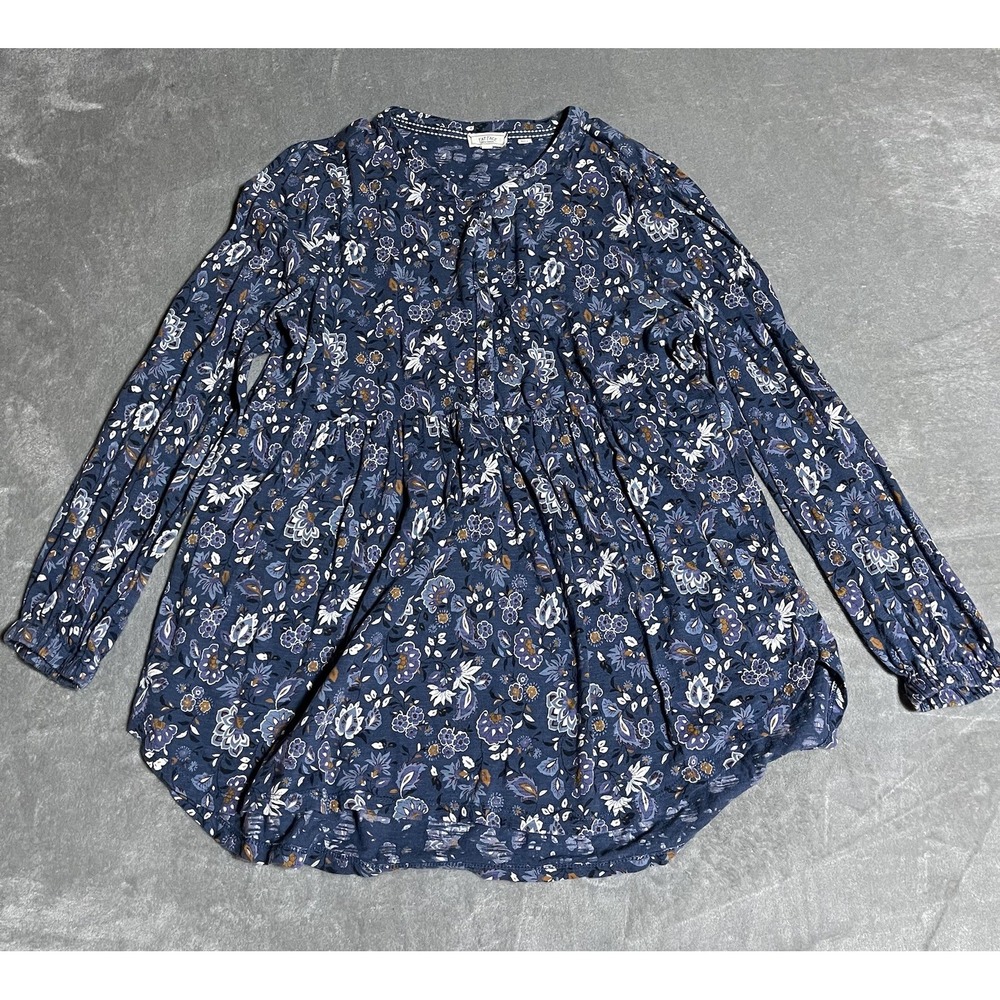 FatFace Top Womens 10 Blue‎ Tabitha Floral Longline Tunic Cotton Fit Flare Boho